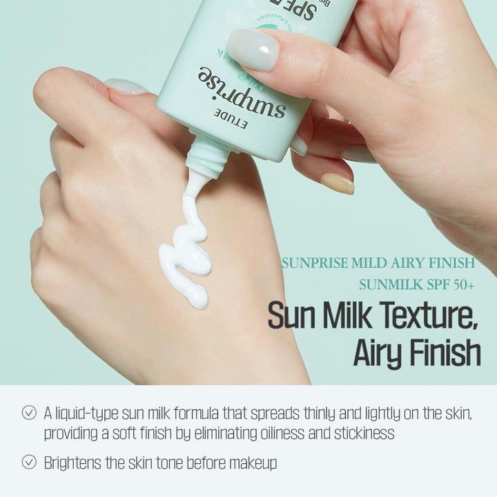 Sunprise Mild Airy Finish Sun Milk SPF50+ / PA++++ | Sebum-free, Non-Sticky, Long Lasting Protection, 100% Mineral Based Sunscreen | Kbeauty