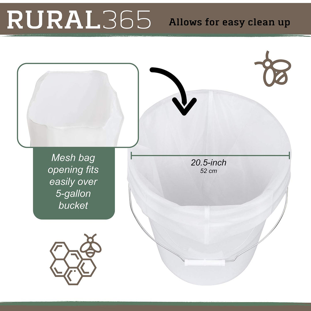 Rural365 Honey Strainer Bags - 5 Gal Bucket Filter Honey Filter Bags of 400 Micron Washable Filter Fabric, 2 Pack