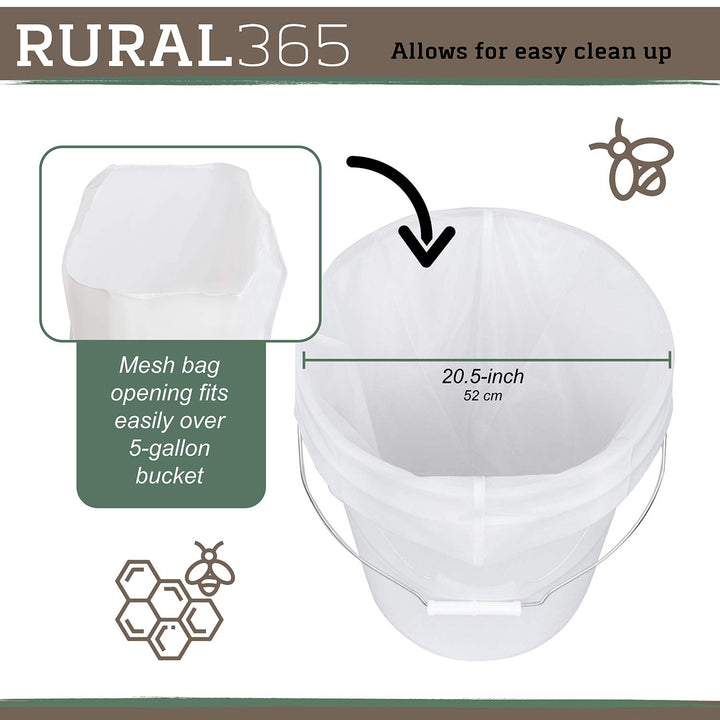 Rural365 Honey Strainer Bags - 5 Gal Bucket Filter Honey Filter Bags of 400 Micron Washable Filter Fabric, 2 Pack
