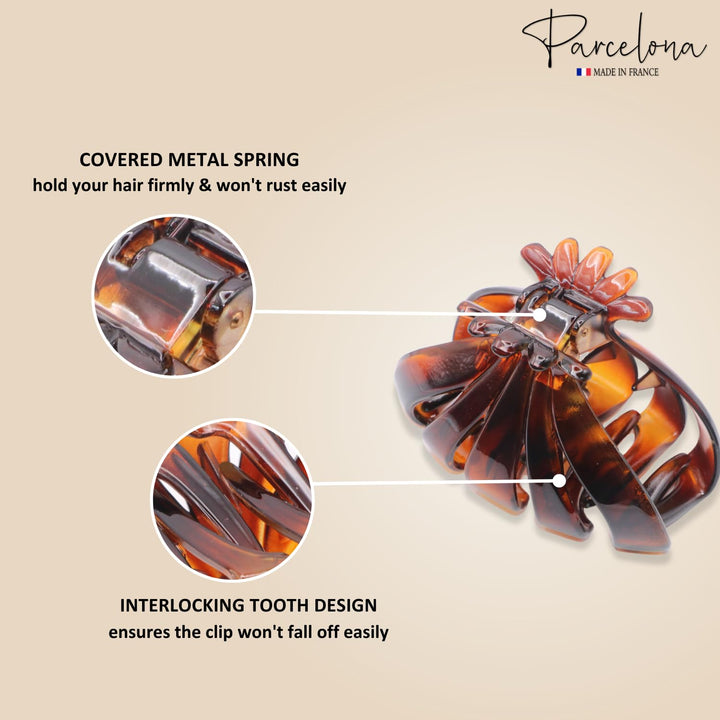 French Fleur Large Wide Inside Teeth Celluloid Tortoise Shell Jaw Hair Claw Clip Clutcher Clamp