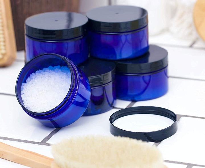 Cobalt Blue PET (BPA Free) Plastic Jar - 6 oz (4 Pack)