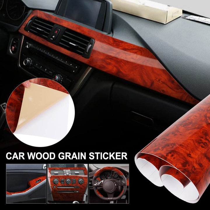 High Glossy Wood Grain Vinyl Wrap Sticker Decal Car Internal Wraps Self Adhesive DIY Film, Waterproof Wrap Roll without Bubble, 100x 40cm/39.4x15.7in (yellowish-brown)