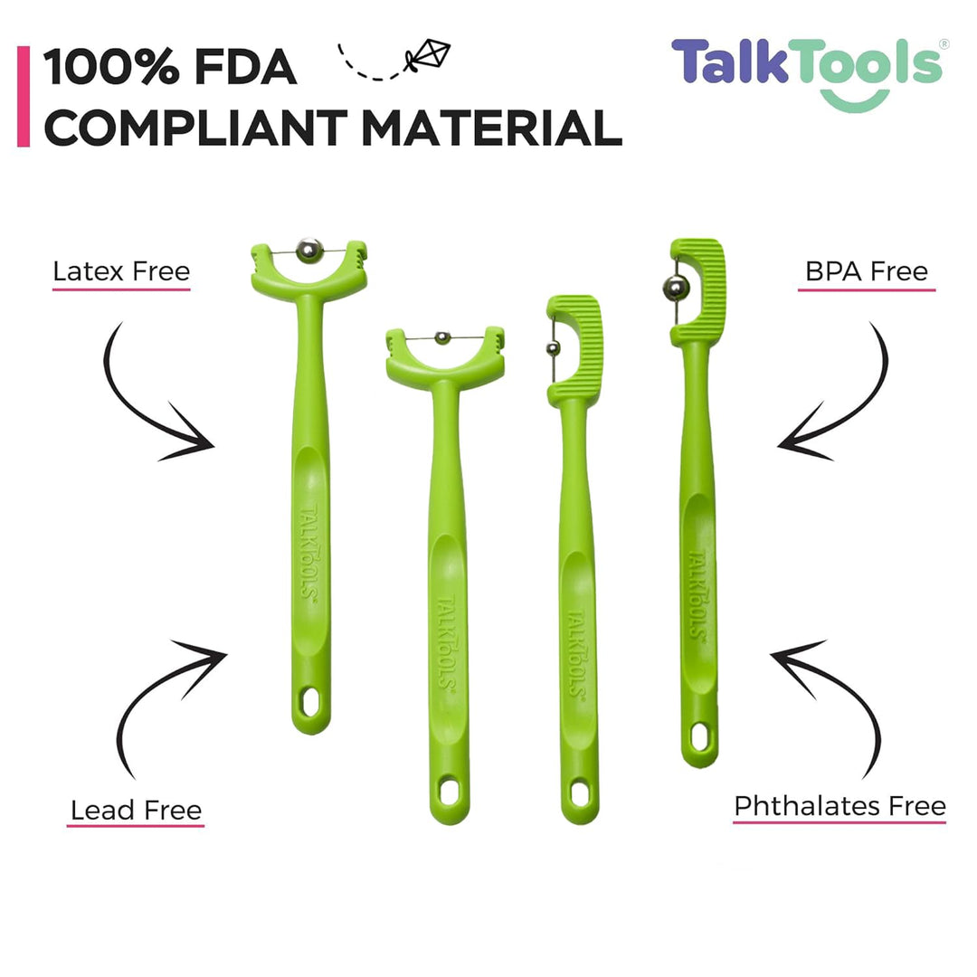 Tongue Tip Lateralization and Elevation Tools | Therapeutic Tool Set for Apraxia, Dysarthria | Improve Feeding Skills, Speech Clarity and Jaw Stability | Jaw Alignment - Set of 4 - Inst. Booklet -Lime