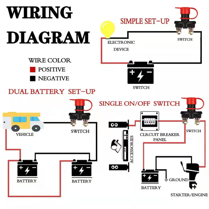Battery Disconnect Switch, DC 12V 24V Battery Master Isolator Cut Off Power Kill Switch for Marine Car Boat RV ATV Auto Truck Vehicle, with 2 Waterproof Key, 4 Copper Ring Terminals