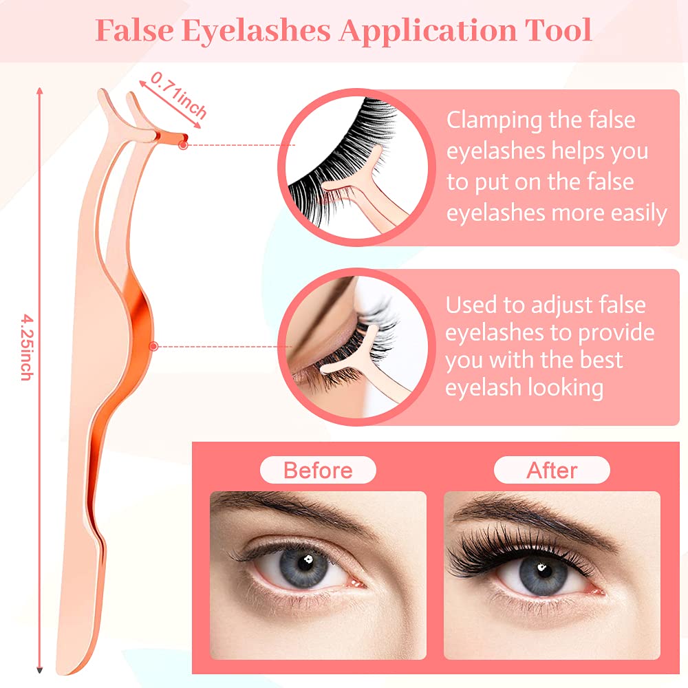 Eyelash Curler, Mini Eyelash Curler Kit with Eyelash Curler Eyelash Extension Tweezers, Eyelash Brush Comb Eyelashes Scissors and Refill Pads, False Eyelash Applicator Tool for Women (Rose Gold)