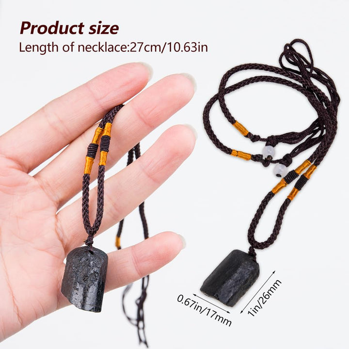 2Pcs Natural Black Tourmaline Stone Pillar Pendant Necklace Tourmaline Amulet Natural Free Form Crystal Healing Pendant