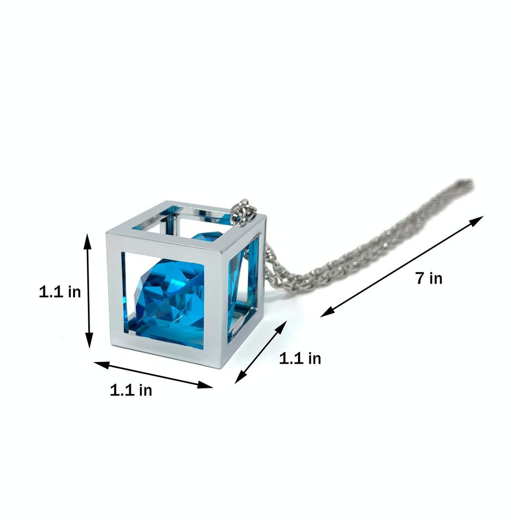 Blue Diamond Cube Crystal Car Rear View Mirror Charms, Bling Car Accessories, Sun Catcher Hanging Ornament w/Chain, Car Charm & Home Decor Ornament (Blue)