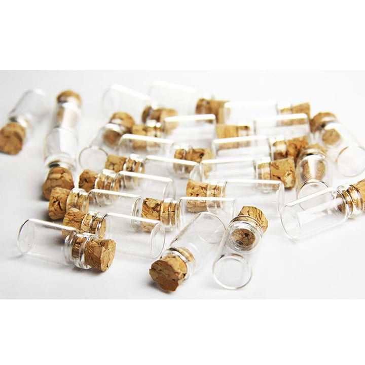 10Pcs/1Ml Empty Sample Glass Bottles Jars Vials Case Container with Cork Stoppers for Message Weddings Wish Jewelry Party Favors, Transparent