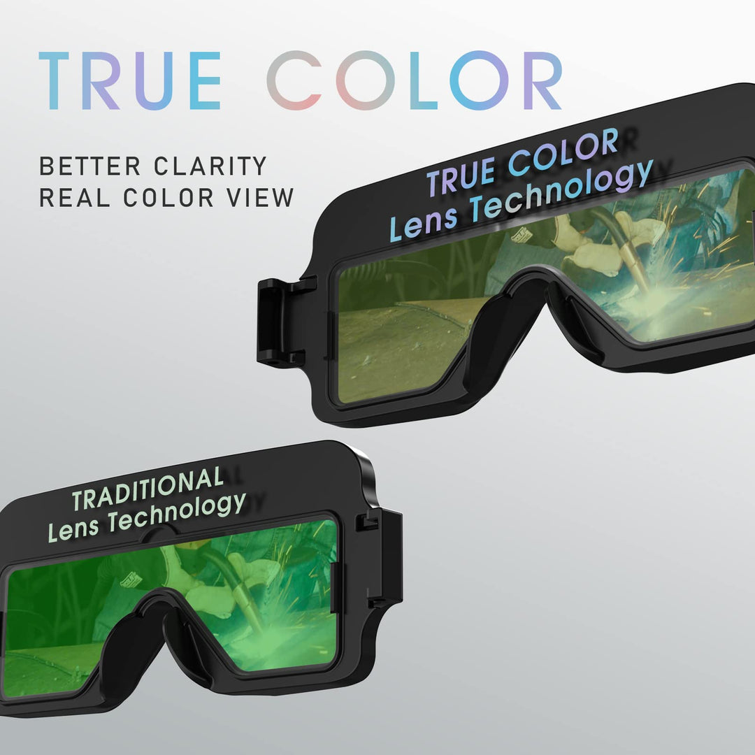 True Color Solar Powered Auto Darkening Welding Goggles, 2 Sensors Welder Glasses for TIG MIG MMA Plasma