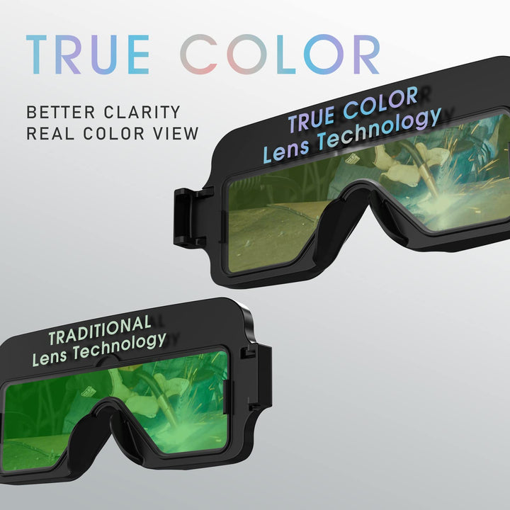 True Color Solar Powered Auto Darkening Welding Goggles, 2 Sensors Welder Glasses for TIG MIG MMA Plasma