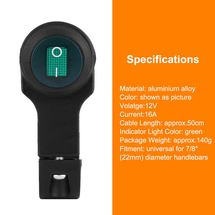 Motorcycle Handlebar Switch, 12V Aluminium Alloy Push Botton Waterproof Switches for Motorcycle Light Bike Light Spotlight- Fits 7/8 Handlebars (22mm)