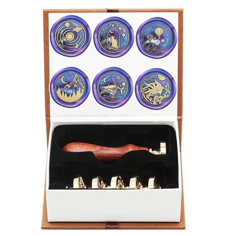 Starry Sky Wax Seal Stamp Set, 6 PCS Animals Seal Wax Stamp Kit, Vintage Personalized Wax Seal Stamp for Letter Cards Invitations,Gift Wrapping