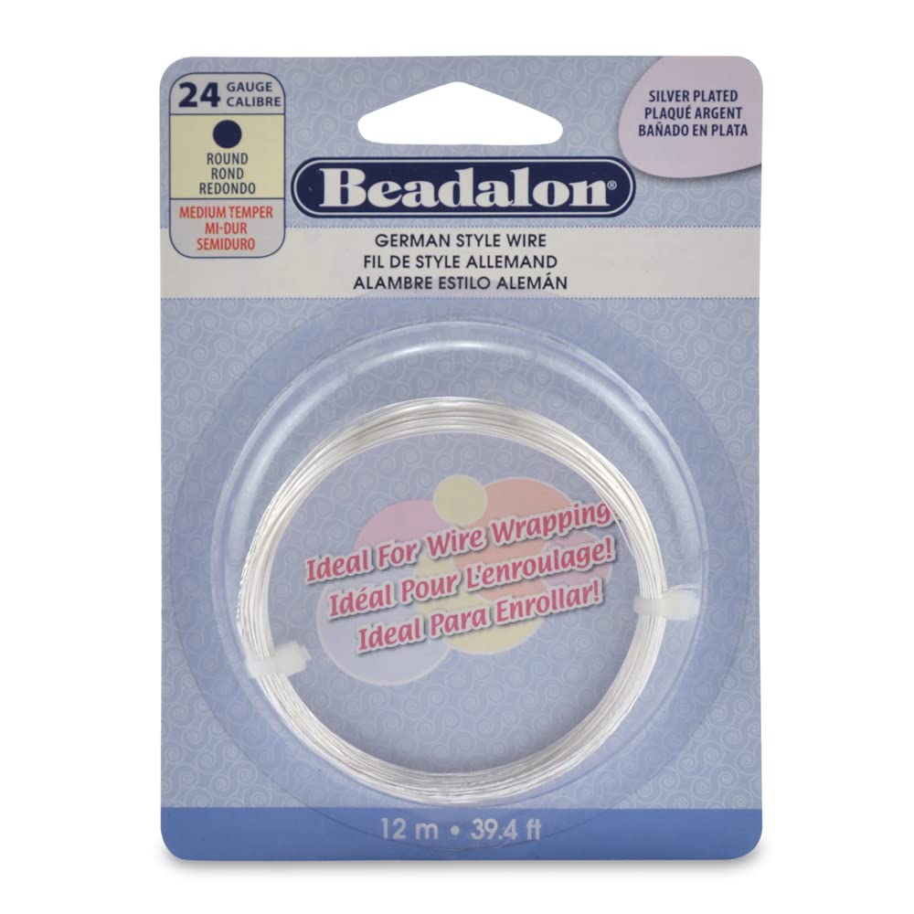 German Style Wire for Jewelry Making, Round, Silver Plated, 24 Gauge, 39.4 ft