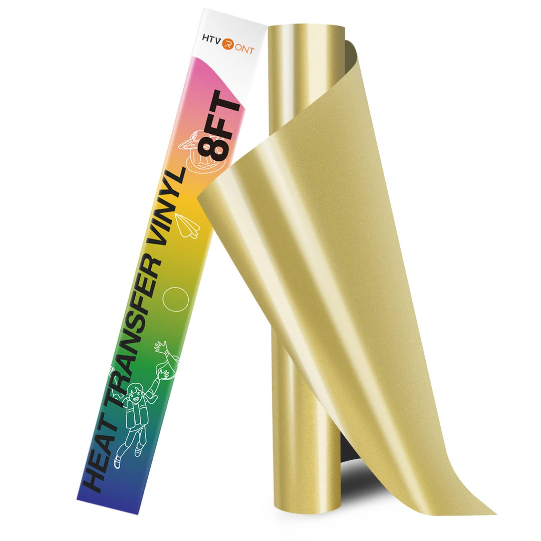 HTV Vinyl Rolls Heat Transfer Vinyl - 12 x 8ft Gold HTV Vinyl for Shirts, Iron on Vinyl for Cricut & Cameo - Easy to Cut & Weed for Heat Vinyl Design (Gold)
