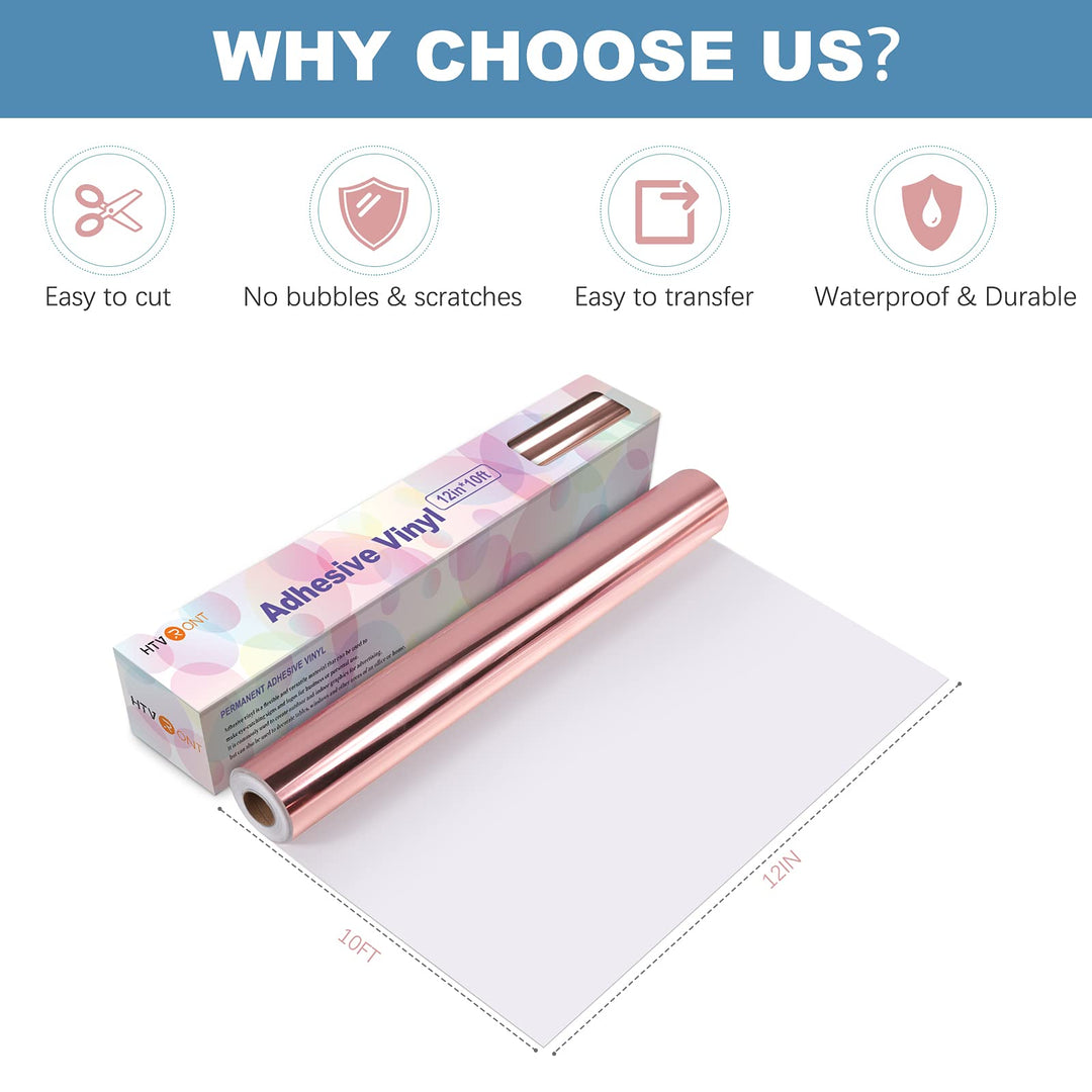 Rose Gold Chrome Vinyl - 12 x 10FT Mirror Metallic Vinyl for Cricut - Easy to Weed & Transfer Rose Gold Permanent Vinyl Roll