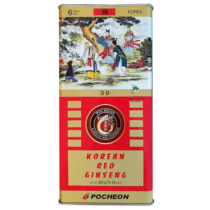 Pocheon 300g Korean Canned Dried Panax Red Ginseng 19 Roots 6 Years Good Grade 300-30, Natural Immune Support