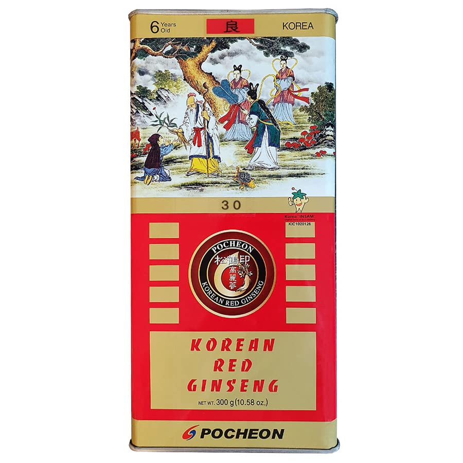 Pocheon 300g Korean Canned Dried Panax Red Ginseng 19 Roots 6 Years Good Grade 300-30, Natural Immune Support