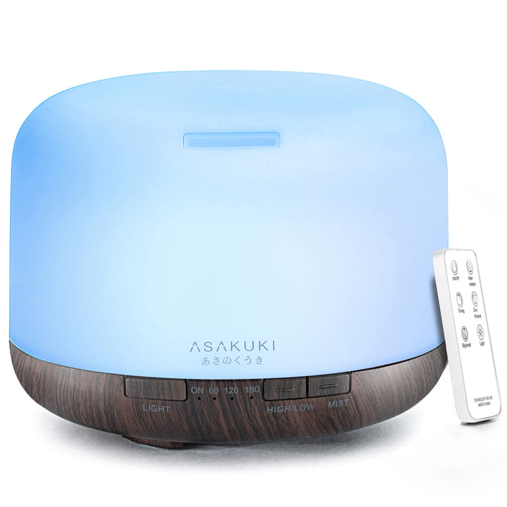 500ml Premium, Essential Oil Diffuser with Remote Control, 5 in 1 Ultrasonic Aromatherapy Fragrant Oil Humidifier Vaporizer, Timer and Auto-Off Safety Switch Brown