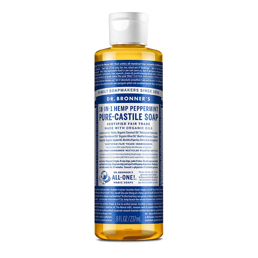 - Pure-Castile Liquid Soap (Peppermint, 8 ounce) - Made with Organic Oils, 18-in-1 Uses: Face, Body, Hair, Laundry, Pets and Dishes, Concentrated, Vegan, Non-GMO