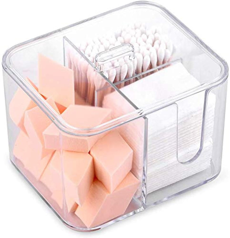 Cotton Swab Balls Box Cotton Pads Holder Organizer Holder Dispenser Storage Canister Cosmetic Pads Container Flossers Case 4-Grid Bathroom Countertop Vanity,Acrylic Crystal Clear