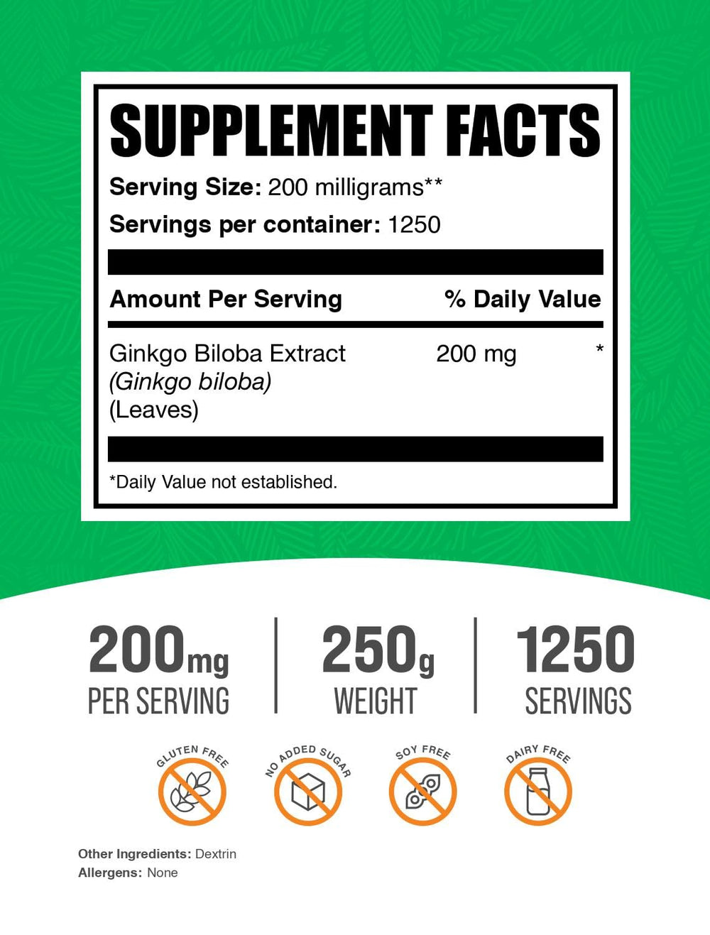 .com Ginkgo Biloba Extract Powder - Ginkgo Biloba Supplements, Ginkgo Biloba 120mg - Ginkgo Biloba Powder, Ginkgo Leaf Powder - Gluten Free, 120mg per Serving, 250g (8.8 oz)