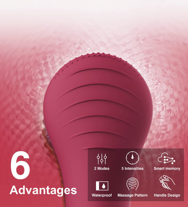 Face Scrubber, CLIE Facial Cleansing Brush, Waterproof and Rechargeable Face Scrub Brush for Men & Women, Cleansing, Exfoliating and Massaging, Electric Face Wash Brush - Berry