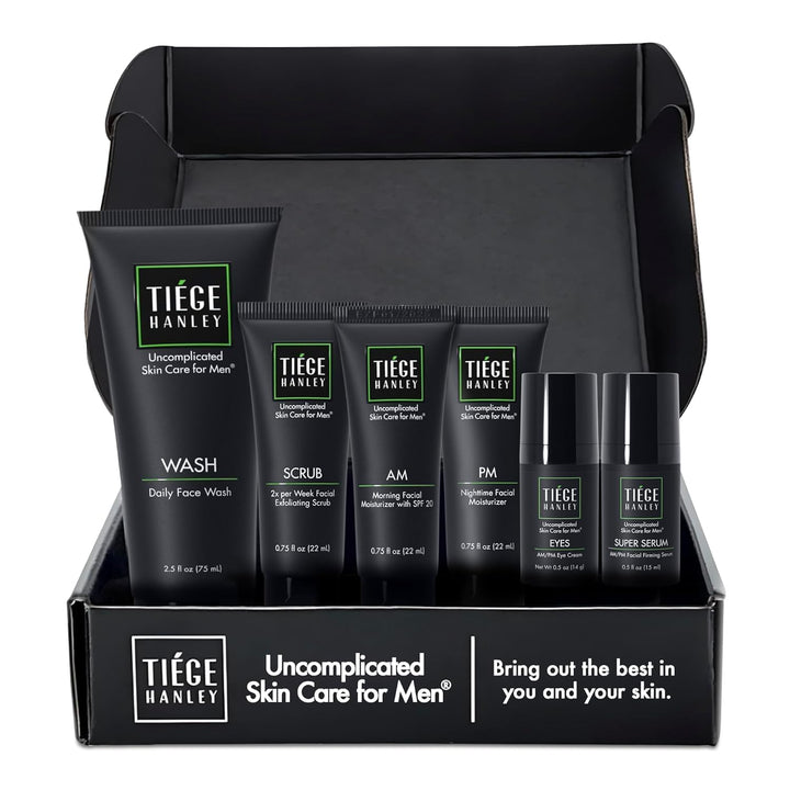 Mens Skin Care Set, Anti-Aging Skin Care Routine for Men (System Level 3) - Men's Skincare Set for Fines Lines Includes Face Wash, Scrub, Moisturizer, Eye Cream, & Face Serum