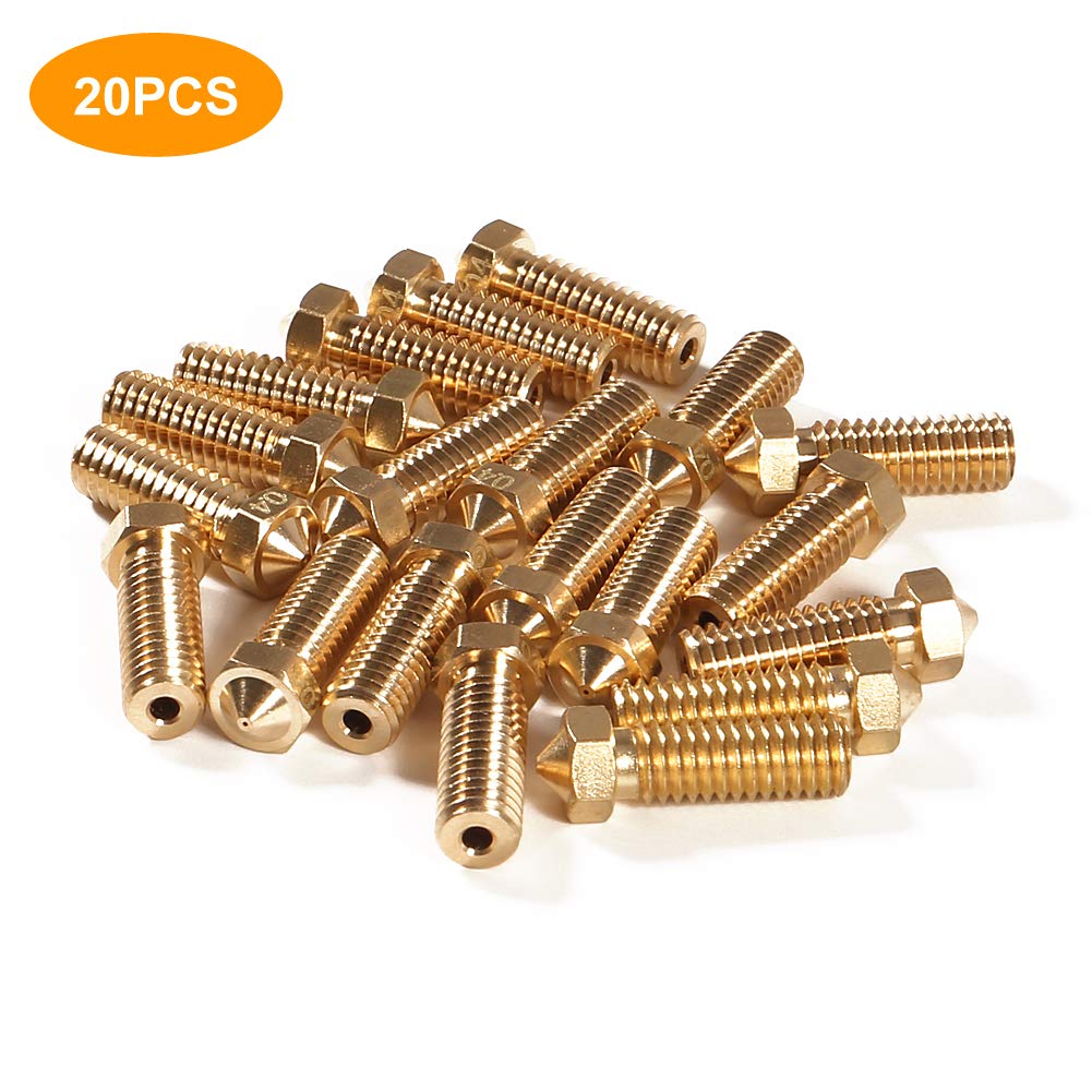 20PCS 3D Brass Volcano Nozzle M6 Thread Nozzles 0.4mm M6 Printed Head for 1.75mm Filament 3D Printer Parts Volcano Heater Block J-Head Hotend Extruder