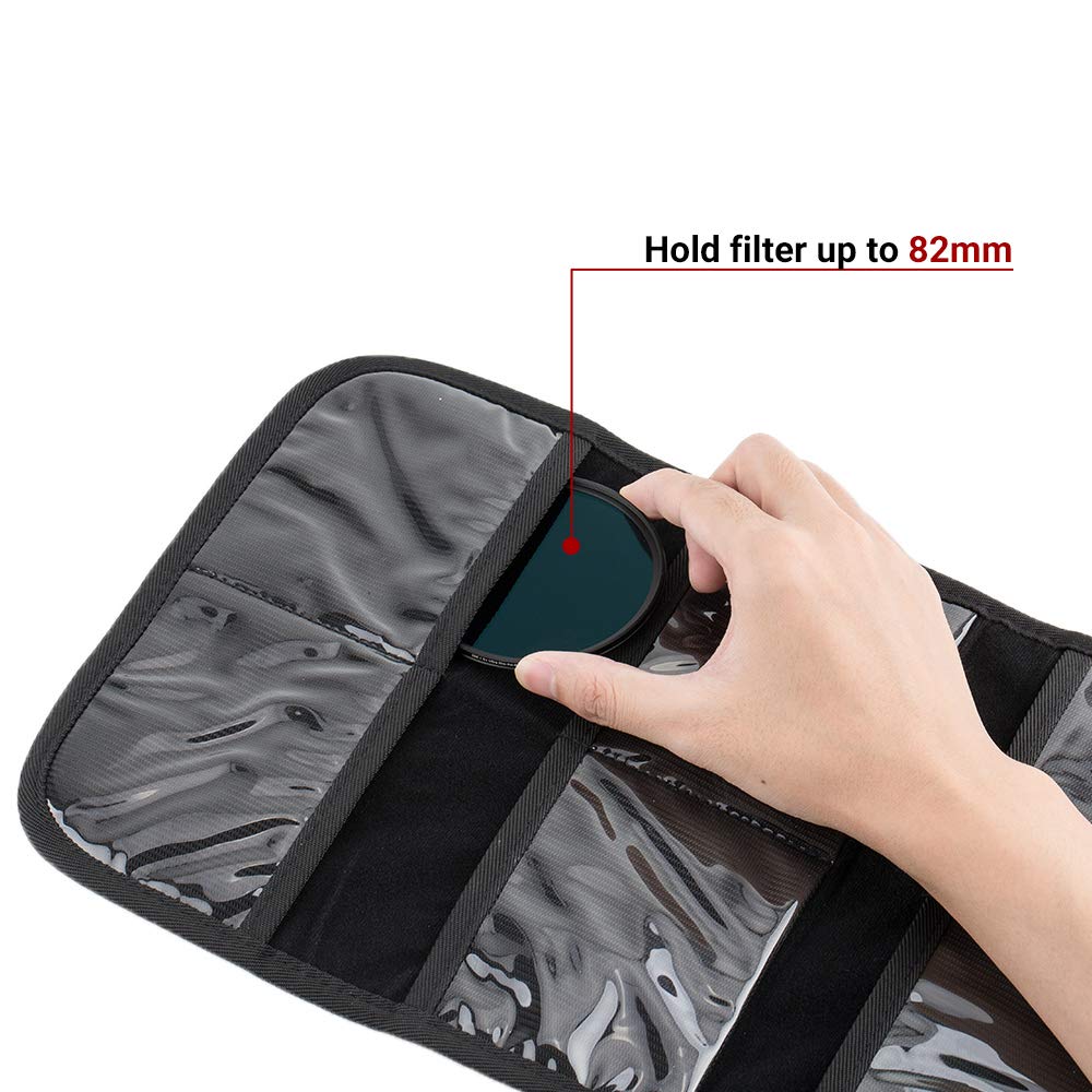 8 Pockets Lens Filter Case Up to 82mm (37mm 40.5mm 43mm 46mm 49mm 52mm 55mm 58mm 62mm 67mm 72mm 77mm) for Round or Square Filters, Belt Loop Design, Folding Camera Filter Pouch Wallet Holder Case