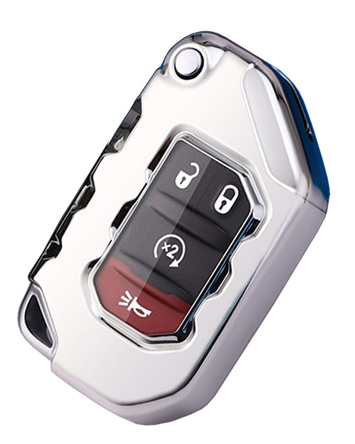 Soft TPU Protector Key Fob Cover Case fit for 2020 2021 Jeep Gladiator JT Sahara JLU 2018 2019 Jeep Wrangler JL JLU Rubicon Keyless Entry Key Fob (Silver)