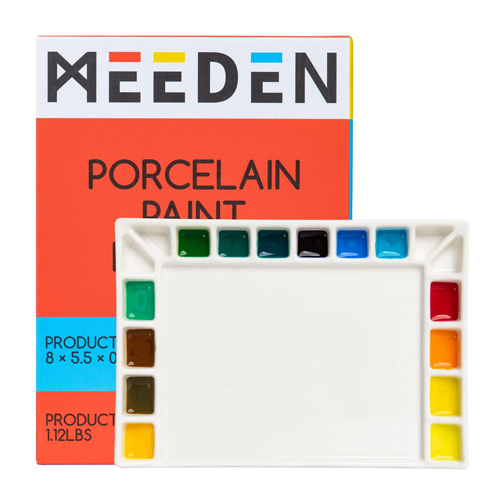 18-Well Porcelain Artist Paint Palette, Mixing Art Ceramic Watercolor Paint Palette for Watercolor Gouache Acrylic Oil Painting, Rectangle 8 by 5-1/2-Inch