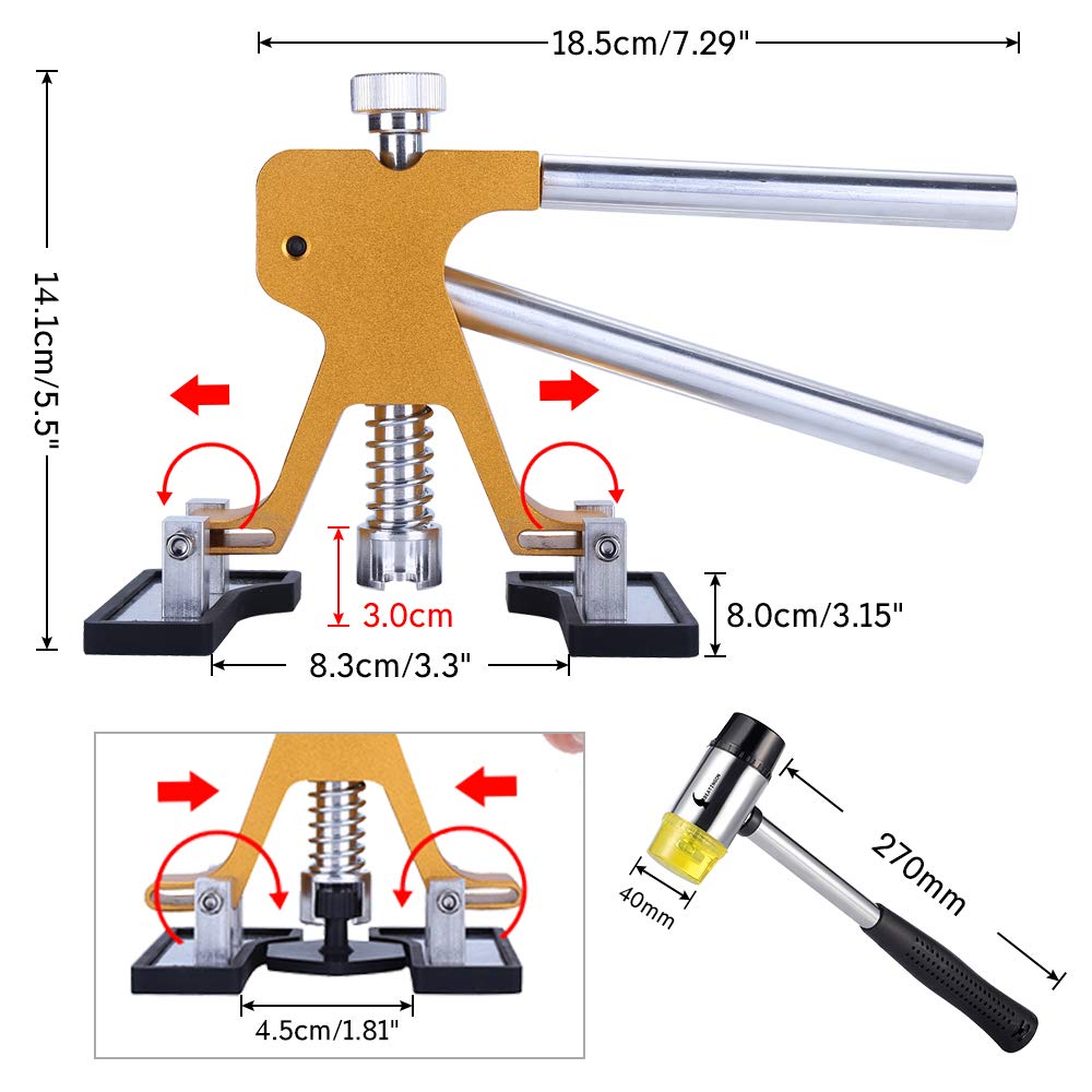 Paintless Dent Puller – Golden Dent Puller Kit, 35pcs Dent Remover Tools with Adjustable Width Dent Repair Tools for Car, DIY Auto Body Dent Repair
