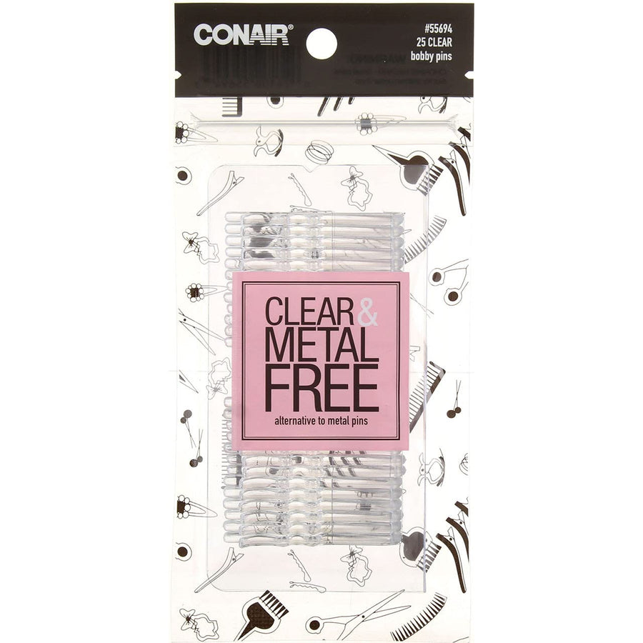 Clear and Metal Free Bobby Pins, Clear, 25 Ct