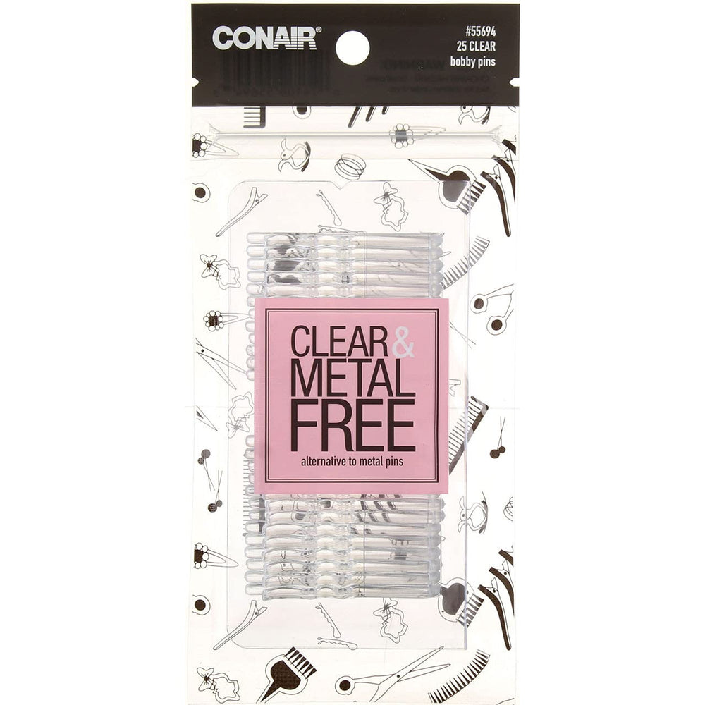 Clear and Metal Free Bobby Pins, Clear, 25 Ct