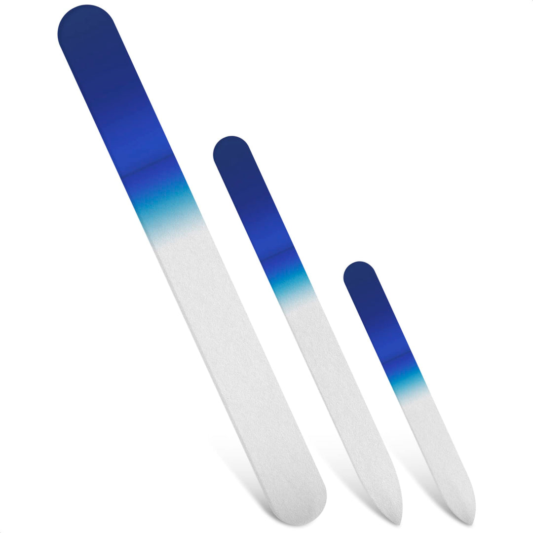 3 Piece, Genuine Czech, Etched, Crystal Glass Nail File Set, Green/Blue-Small, Medium, and Pedicure Files