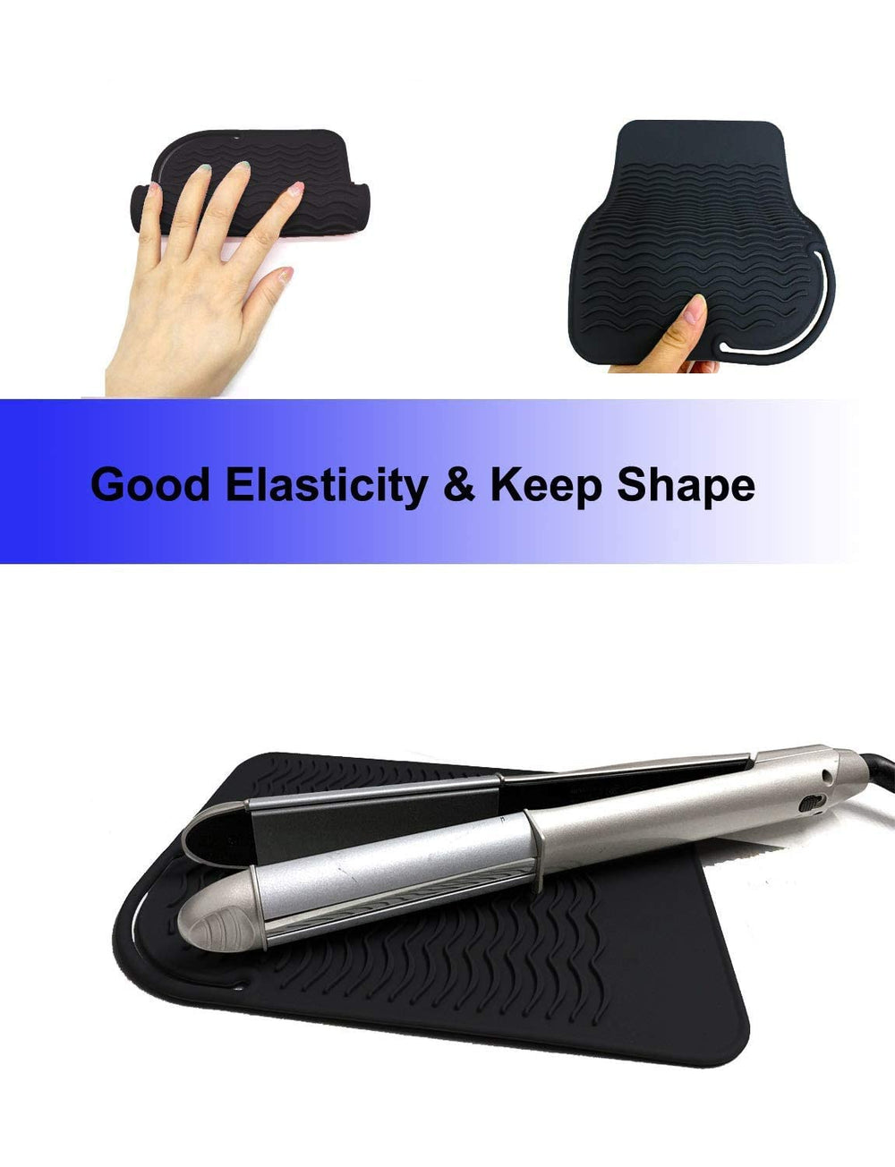 Heat Resistant Mat for Curling Iron, Flat Irons and Hair Straightener Hair Styling Tools 9 x 6.5, Food Grade Silicone, Black