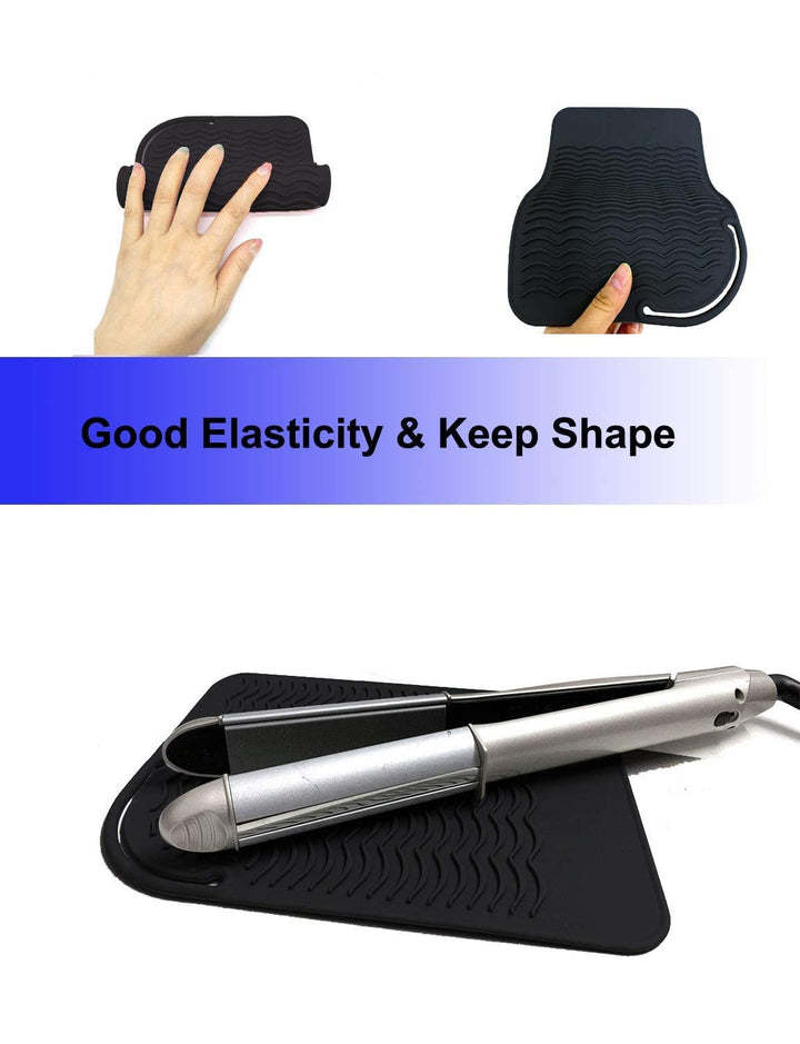 Heat Resistant Mat for Curling Iron, Flat Irons and Hair Straightener Hair Styling Tools 9 x 6.5, Food Grade Silicone, Black