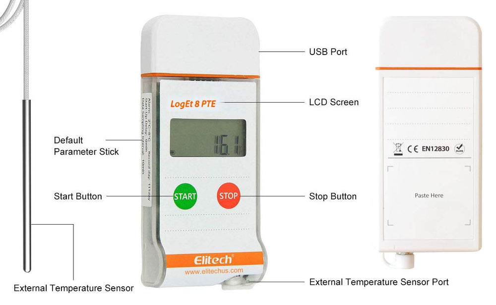 Digital Temperature Data Logger Reusable Monitor Recorder Pharmacy Refrigerator Thermometer Vaccine Fridge, LogEt 8 PTE