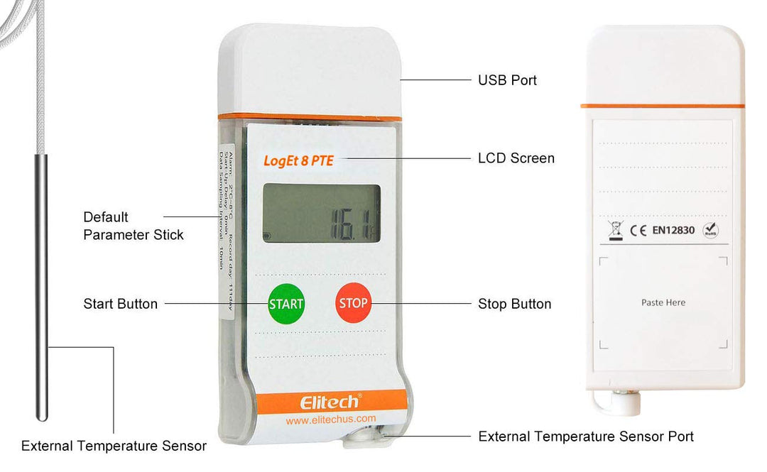 Digital Temperature Data Logger Reusable Monitor Recorder Pharmacy Refrigerator Thermometer Vaccine Fridge, LogEt 8 PTE