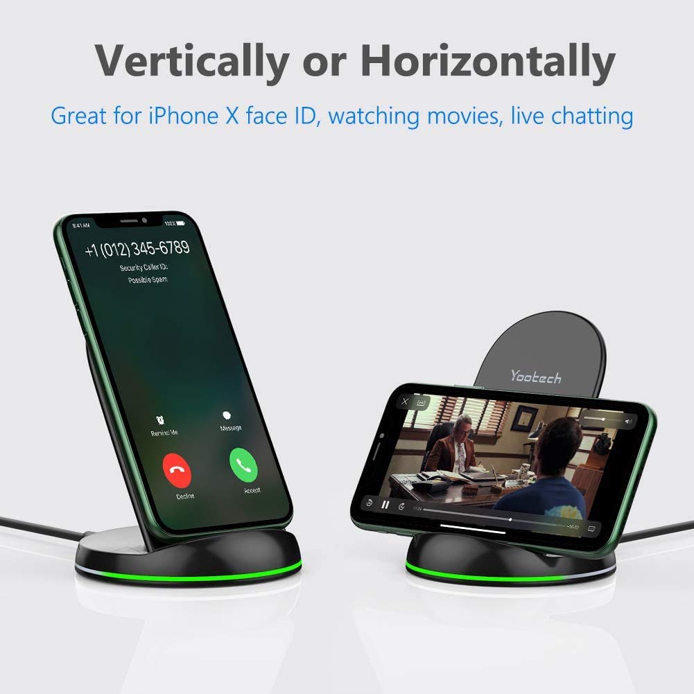 Yootech Wireless Charger,10W Max Wireless Charging Stand, Compatible with iPhone 16/16 Plus/16 Pro Max/15/14/14 Plus/14 Pro Max/13/SE 2022/12/11/X/8, Galaxy S22/S21/S20/S10(No AC Adapter)