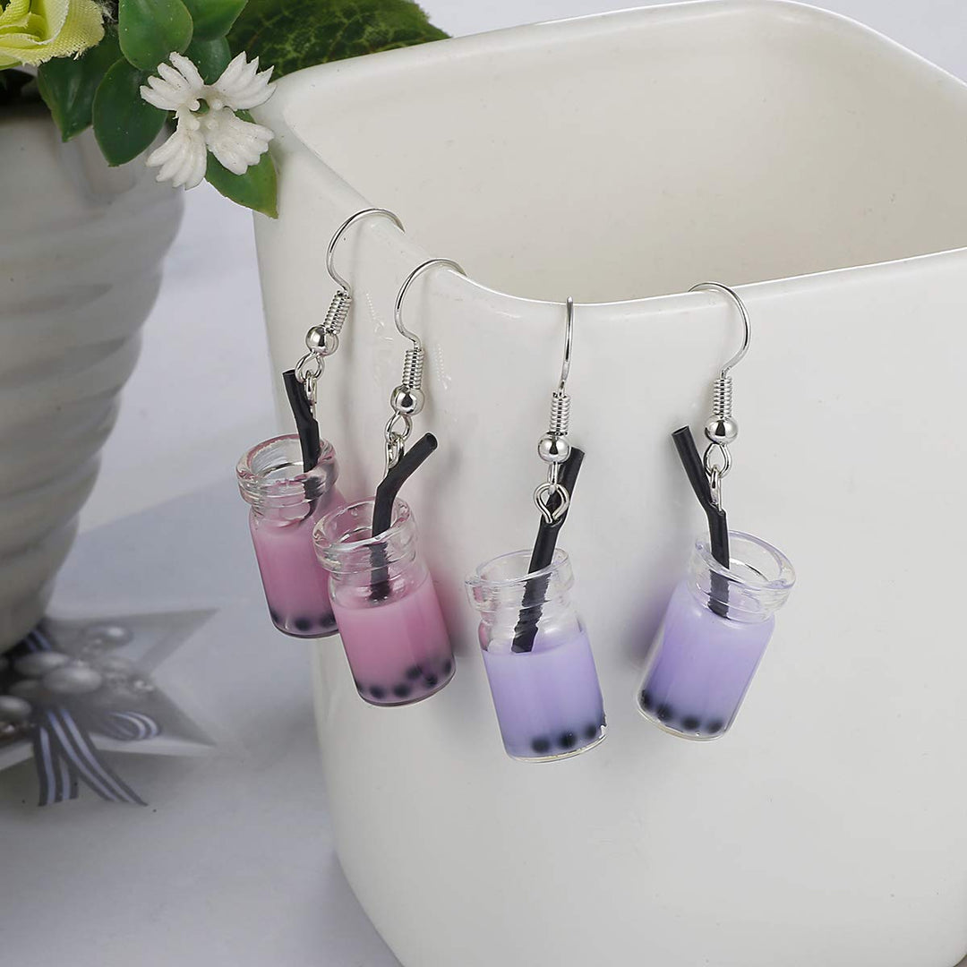 16 Pairs Cute Weird Dangle Earrings for Teen Girls Kawaii Aesthetic Boba Tea Drop Earrings (16 Pairs-A)