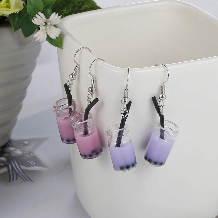 16 Pairs Cute Weird Dangle Earrings for Teen Girls Kawaii Aesthetic Boba Tea Drop Earrings (16 Pairs-A)