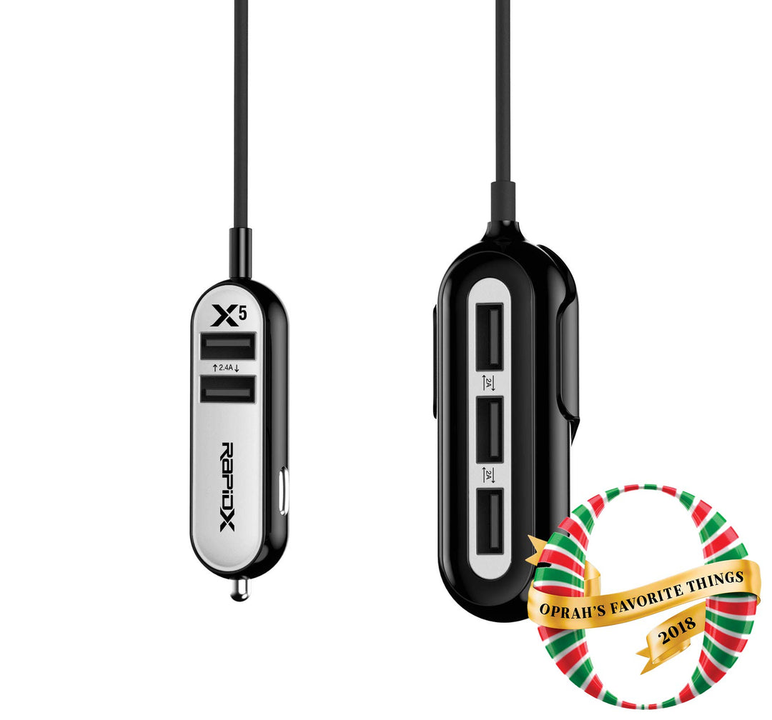 X5 5 USB Ports Car Charger 22.4A White