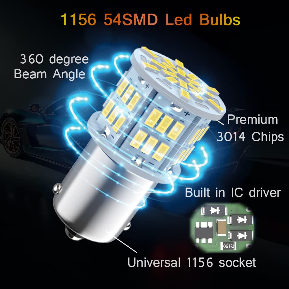 1156 Led Bulb Reverse Light, 1141 1003 7506 BA15S Bulbs, 12V-24V 54SMD Used for Truck Car Backup Reverse Lights, Tail Parking Lights,Camper Trailer RV Interior Light, 2pcs White