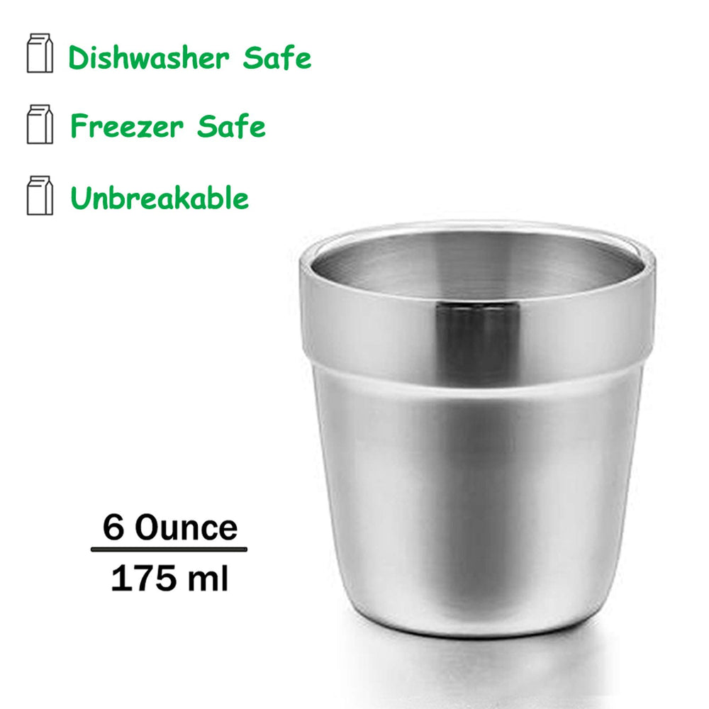 Metal Cups for Kids Baby, 6 Ounce Stainless Steel Insulated Cups for Toddler Children, Training & Transition, Double Wall & Shatterproof, Mirror Polished & Dishwasher Safe - 2 Pack