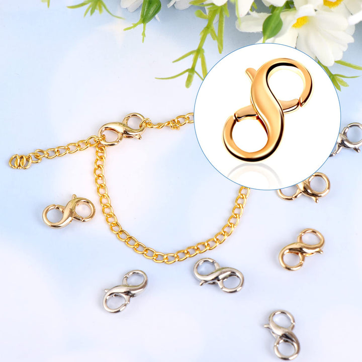 10Pcs Lobster Clasp Double Opening Infinity Figure Eight Lobster Clasp 9 X 12mm Jewelry Clasps Connectors for Jewelry Repair Bracelet Necklace Making, Light Small Extender Lobster Clasps