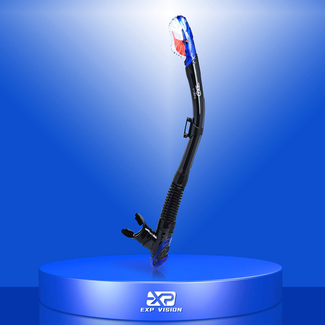 Dry Snorkel, Adult Dive Snorkel Free Breath Diving Snorkel Tube Food-Grade Silicone Mouthpiece Snorkeling Gear with Splash Guard Top Valve and Headstrap Clip for Snorkeling Swimming