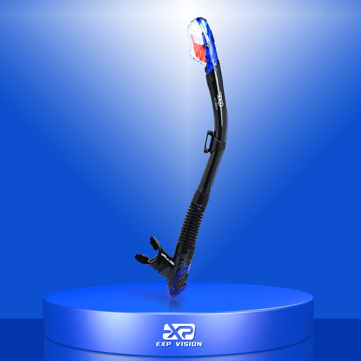 Dry Snorkel, Adult Dive Snorkel Free Breath Diving Snorkel Tube Food-Grade Silicone Mouthpiece Snorkeling Gear with Splash Guard Top Valve and Headstrap Clip for Snorkeling Swimming