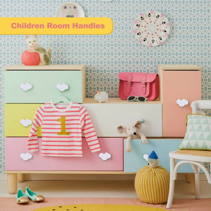 Cloud Cartoon Kids Room Knob, 4.5cm Cute White Dresser Handles Soft Rubber Decor Pull for Door Wardrobe Toy Organizer Box Bookcase Bedroom Single Hole