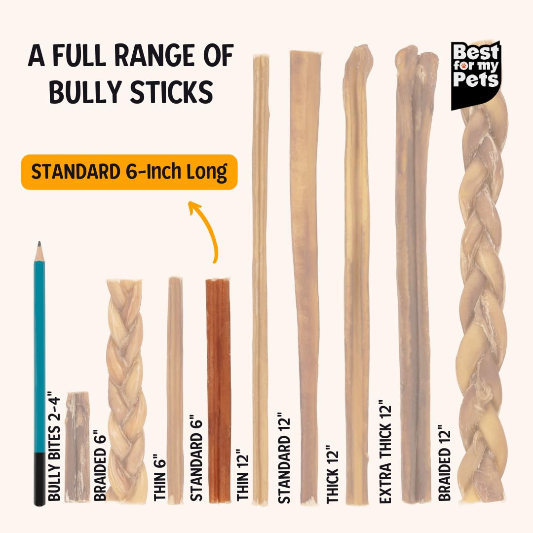 Odor Free Bully Sticks, Long-Lasting Chews to Keep Puppies and Dogs Happily Busy, All-Natural Fully Digestible, 6-Inch Long, 8-Ounce Bag